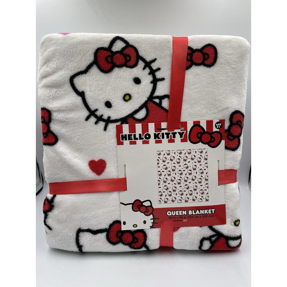 NEW Hello Kitty Queen Blanket 90x90 Hearts & Bows - Fast Shipping!
